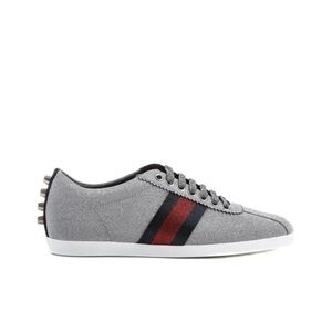 Gucci Silver Sneakers with Red and Navy Stripes